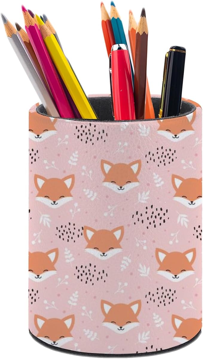 Cute Fox Pen Holder Pencil Cup for Desk Organizer | Cute Makeup Brush Holder PU Multifunctional Office Suppliesfor Decor Home Classroom School