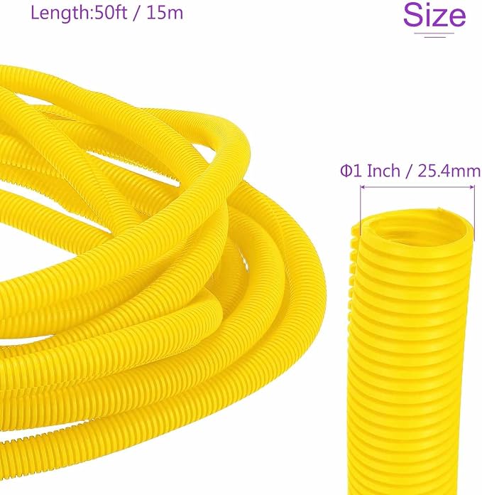 DMiotech 50ft Wire Loom Split Tubing 1 Inch(25.4mm) ID, Cord Protectors from Pet Flexible Conduit Cable Management for Office Home Garden, Yellow