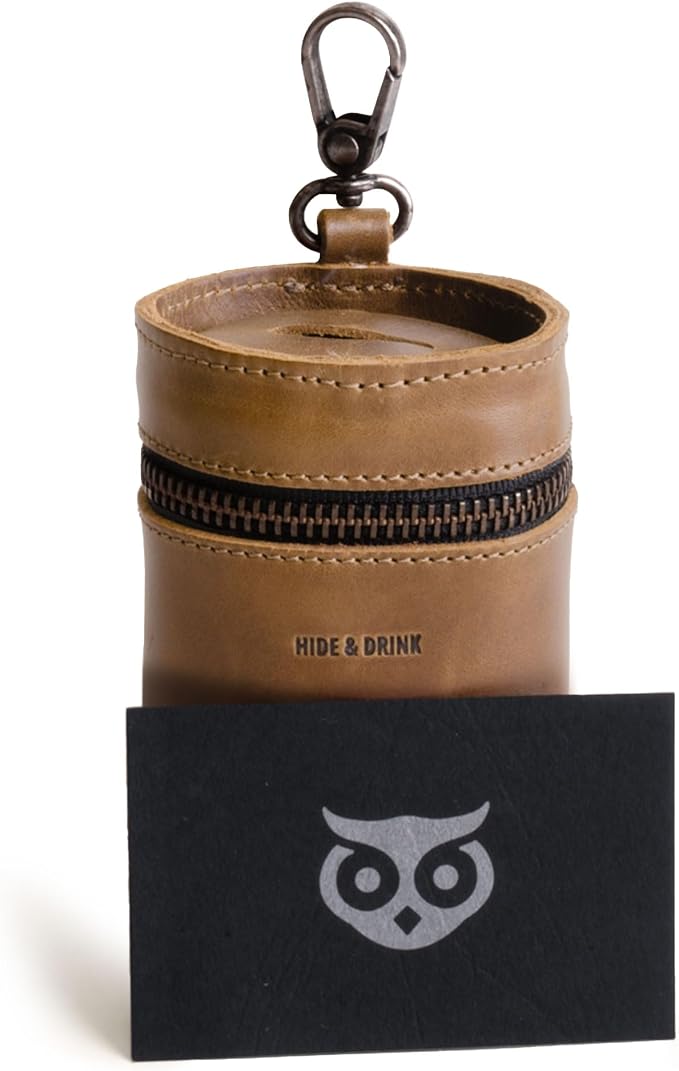Hide & Drink, Money Box, Piggy Bank Bucket, Zippered Pouch, Cash Organizer, Coin Case, Full Grain Leather, Handmade (Single Malt Mahogany)
