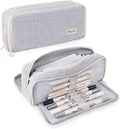 iSuperb Large Pencil Pouch 3 Compartments Pencil Case Big Capacity Pencil Bag for Kids Teen Girls Boys Student School Supplies Pen Organizer Holder Bag (Light Grey)