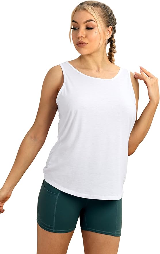 icyzone Women's Open Back High Neck Workout Athletic Gym Tank Tops