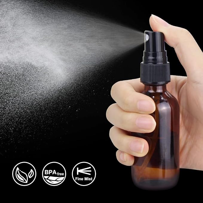 Wedama Spray Bottle, 4 oz Fine Mist Glass Spray Bottles, Little Refillable Liquid Containers for Watering Flowers Cleaning (16 Pack, Amber)