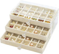 SPAKOWN Earring Box Holder Organizer Display Case | Clear Velvet Jewelry Storage Tray Organizer for Earring Ring Stud (Beige - 3 Drawers)