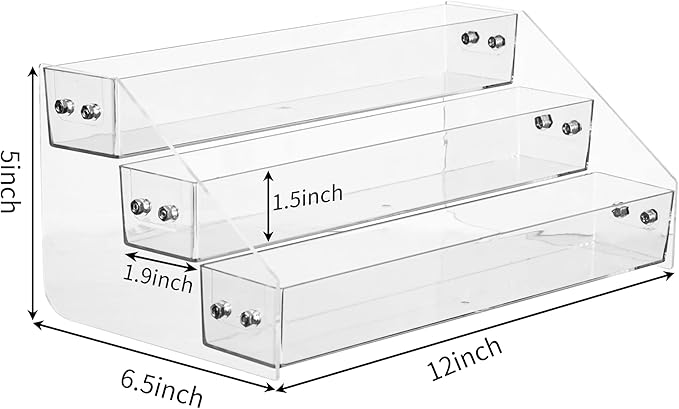 Acrylic Spice Rack, Tiered Spice Rack Shelf Seasoning Organizer | for Countertop, Cabinet, Pantry, Kitchen Storage - 3 Tier