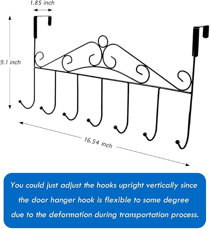 Over the Door Organizer, 2 Pack Door Hanger Hooks, Over Door Towel Coat Hanger, Back of Door Hooks for Hanging Clothes, Anti-Rust Overdoor Organizer with 7 Hooks for Bathroom Bedroom Hat Purse Robe
