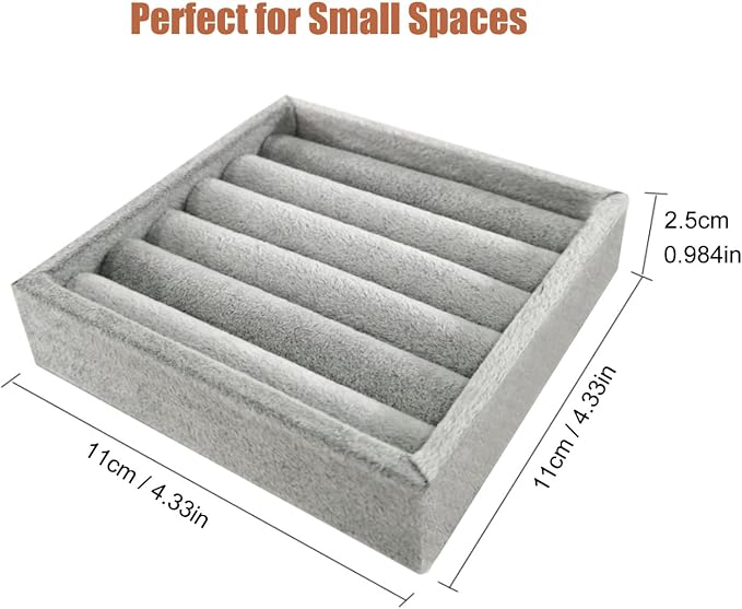 SCIKHETF Velvet Ring Earrings Studs organizer Tray Small Ring Insert Display Tray 5 Slots Stackable (Grey)