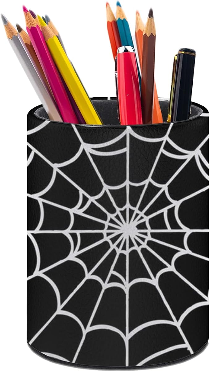 Spider Web Pen Holder Pencil Cup for Desk Organizer | Cute Makeup Brush Holder PU Multifunctional Office Suppliesfor Decor Home Classroom School