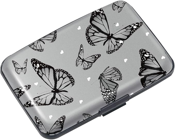 Coco Rossi Credit Card Holder RFID Aluminum Small Mini Wallet Women | Metal Wallet, Business Cards Holder, ID Case, Slim Sleeves, Womens Girls Gift, Carry Wallets for Travel, Black Butterfly