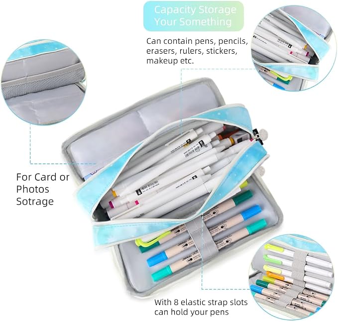 iSuperb Large Pencil Case 3 Compartments Pencil Pouch Big Capacity Pencil Bag for Kids Teen Girls Boys Student School Supplies Oxford Organizer Pen Bag Cosmetic Makeup Pouch