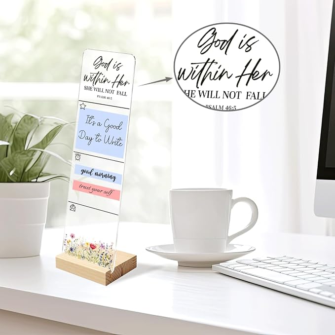 Sticky Notes Monitor Memo Board with Removable Wooden Base God is Within Her She Will Not Fall Portable Acrylic Sticky Note Holder Message Board Sign Bonus 200 Sheets Sticky Notes Office Desk