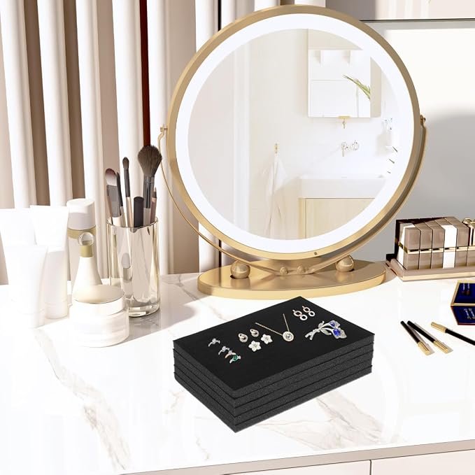 BESPORTBLE 5Pcs Jewelry Box Foam Inserts, 100 Slots Black Velvet Foam Padding for Rings and Earrings Organizer, Cuttable Jewelry Display Tray Inserts and Storage Solution