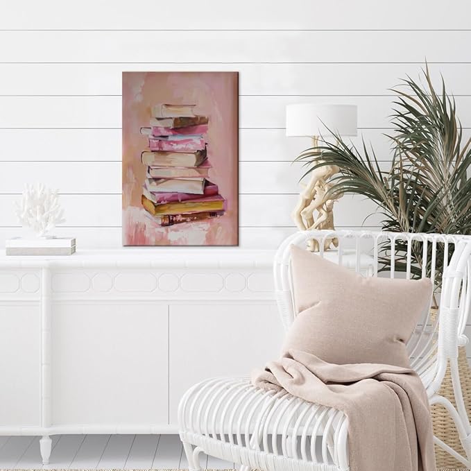 Pastel Book Stack Art Aesthetic Poster Canvas Wall Art Decoration Living Room Home Decor Bedroom Decoration Poster Framed8x12inch