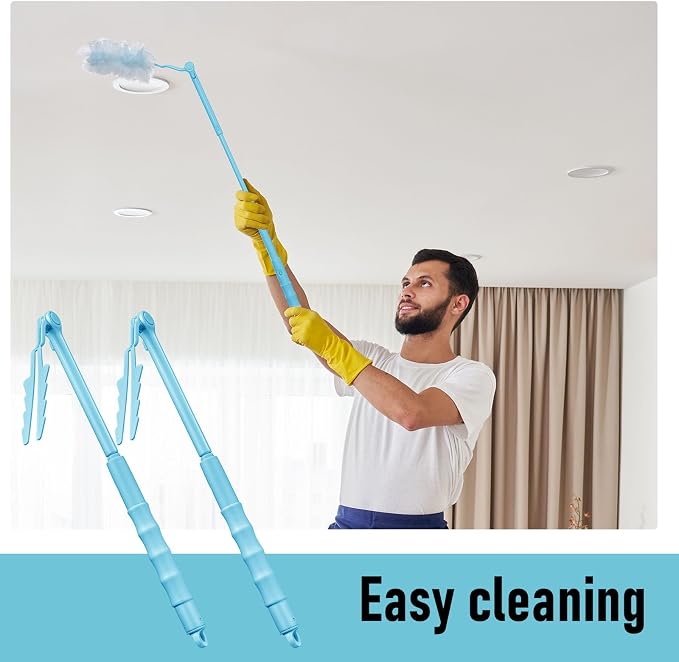 Colingmill 4 Pcs 3 ft Replacement Handles Compatible with Duster Refills, Long Extended Handle Only, Adjustable Length for Ceiling Fans, Blinds, Shelves, Windows, Foldable & Extendable (Sky Blue)
