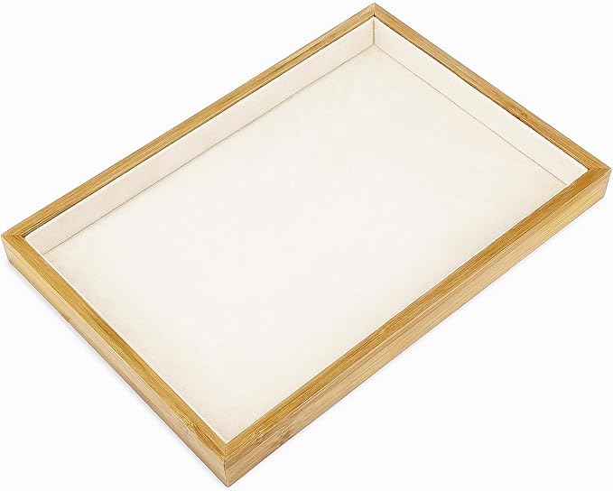 The Display Guys - Stackable Jewelry Tray and Organizer - for Drawers, Dressers, Store Display (Flat, Bamboo Suede)