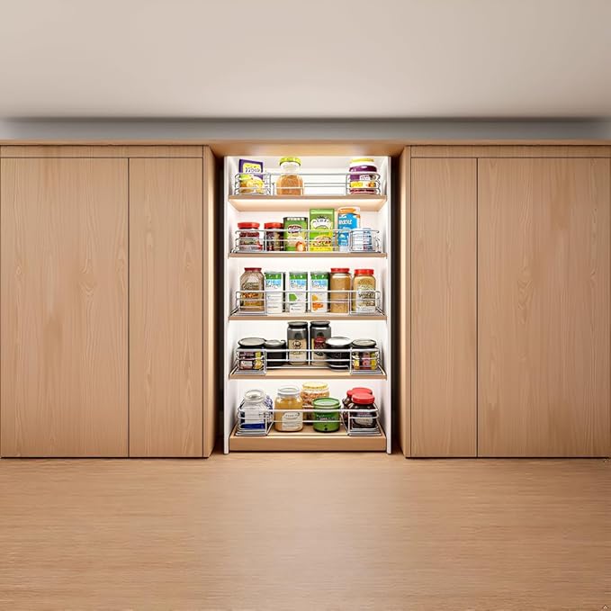 JOWBOOW Pull Out Cabinet Organizer (20.7" W x 21" D), Put Out Shelves for Kitchen Cabinets, Roll Out Drawers Heavy-Duty Metal Sliding Shelf, Bottom Mount