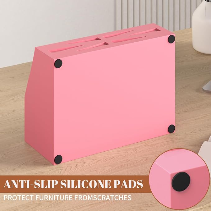 Wood Mail Organizer Countertop,Farmhouse Desk and Kitchen Countertop Storage, Letter Sorter, Desk Mail and Bill Organizer, Desktop File and Paper Holder (Pink)