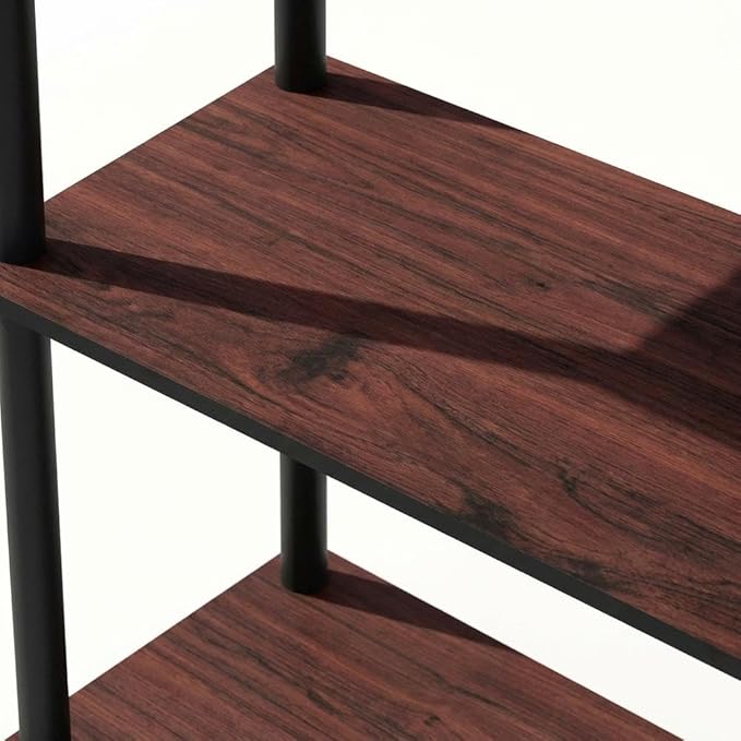 Furnifact Dark Cherry Black Bookcase with Wooden Shelves, Sturdy Construction, Elegant Finish for Home or Office Storage