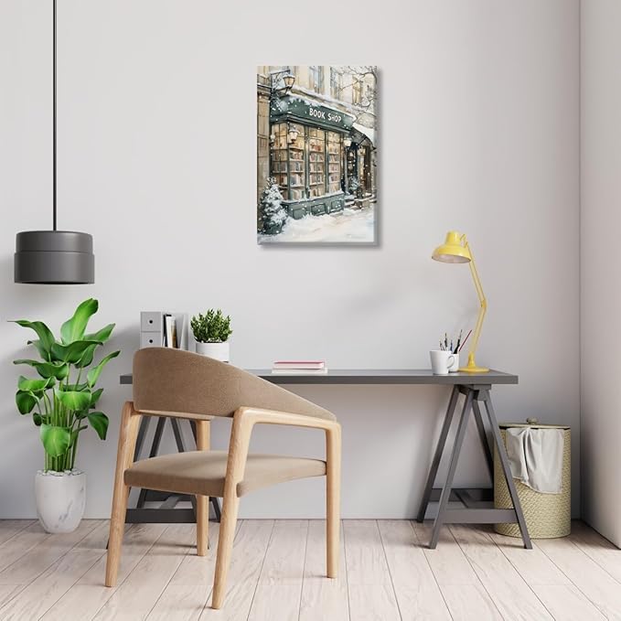 Winter Book Shop New York Book Lover Art Aesthetic Poster Canvas Wall Art Decoration Living Room Home Decor Bedroom Decoration Poster Unframed16x24inch