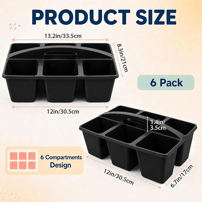 gisgfim 6 Pack Plastic Classroom Caddy with 6-Compartments Plastic Storage Caddies with Handle 6 Compartments Table Caddy Organizer Versatile Table Caddies for Classroom Office Storage, Black
