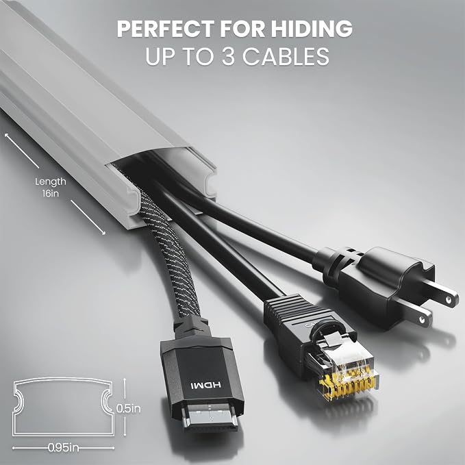 Cord Covers for Wires on Wall - 150in Cable Management Cable Hider - Cord Hiders for TV On Wall - Paintable Cable Concealer - Wire Covers for Cords - 10X (L16 x W0.95 x H0.5) - Medium | Grey