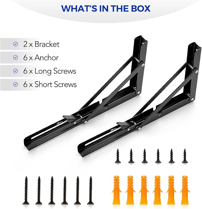 Ravinte Matte Black Folding Shelf Brackets, 12 Inch, 4 Pack | Collapsible Bracket Design, Table And Bench Support, Space-Saving Shelf Setup, For Worktops, Laundry Rooms, Garage Projects