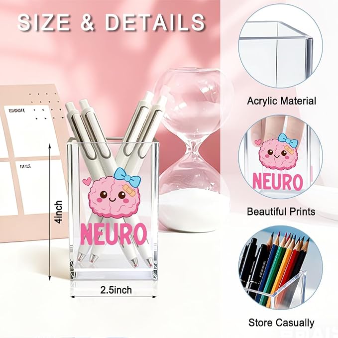 Neuro Acrylic Pencil Pen Holder Cup, Neuro Nurse Makeup Brush Storage Organizer, Funny Brain Health Nurses Desk Accessories Holder Gifts for Neurology Nurse Brain Nurses Neuro Nursing Student
