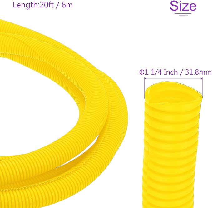 DMiotech 20ft Wire Loom Split Tubing 1 1/4 Inch(31.8mm) ID, Cord Protectors from Pet Flexible Conduit Cable Management for Office Home Garden, Yellow