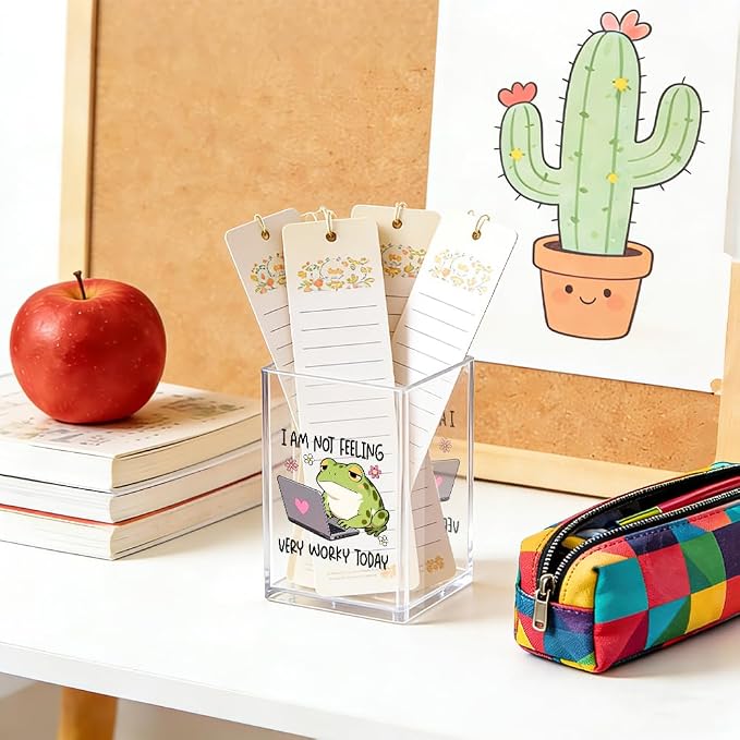 I Am Not Feeling Very Worky Today Acrylic Cup Pencil Holder, Frog Print Makeup Brush Storage Organizer, Funny Mental Health Desk Accessories Holder, Sarcastic Office Gifts for Colleagues