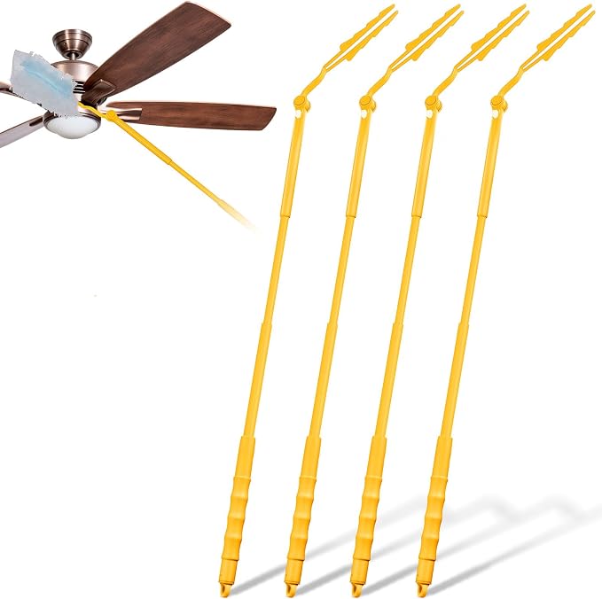 Colingmill 4 Pcs 3 ft Replacement Handles Compatible with Duster Refills, Long Extended Handle Only, Adjustable Length for Ceiling Fans, Blinds, Shelves, Windows, Foldable & Extendable (Yellow)