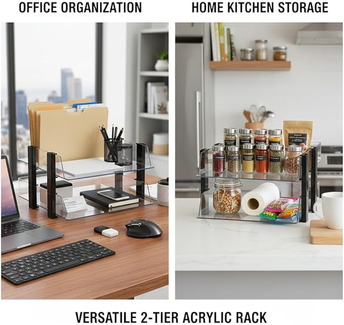 Clear 2-Tier Stackable Paper Tray Organizer for Letter/A4 Files, Desktop Document Sorter, Transparent Office Desk Storage (2 - Tier Clear)