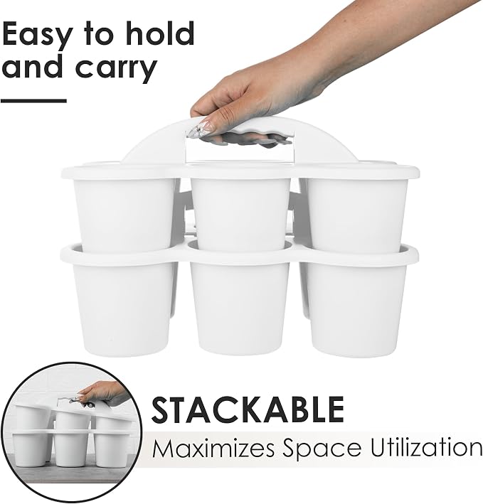 Classroom Caddy for School, Kidsroom, Pencil Holder, Plastic Cup Caddy for Drink Delivery, White, 4 Pack