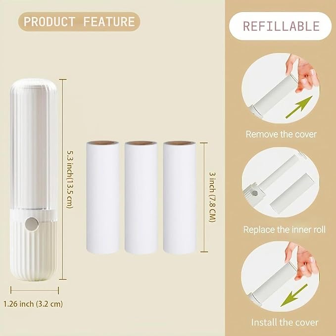 Mini Lint Roller for Clothes Reuseable Pocket Lint Remover for Travel, Portable Sticky Roller for Pet Hair, Small Lint Roller with 4 Rolls Refillable