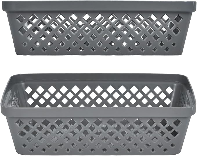 Glad Plastic Storage Basket Set - Multipurpose Drawer Trays, Kitchen Pantry Containers, and Bathroom Bins - Medium Organizers, Grey, 6 Count (Pack of 4)