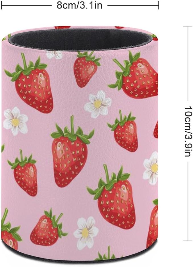 Strawberry Pen Holder Pencil Cup for Desk Organizer | Cute Makeup Brush Holder PU Multifunctional Office Suppliesfor Decor Home Classroom School