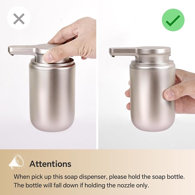LAOPAO Automatic Soap Dispenser, Rechargeable Touchless Foaming Hand Soap Dispenser for Bathroom, Soap Pump for Kitchen, Water-Resistant, Xmas Gift 10oz, Light Silver, Plastic