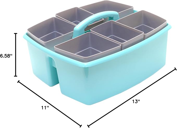 Storex Large Classroom Craft Caddy with Cups, 13 x 11 x 6.575 Inches, Teal, Case of 2 (00984A02C)