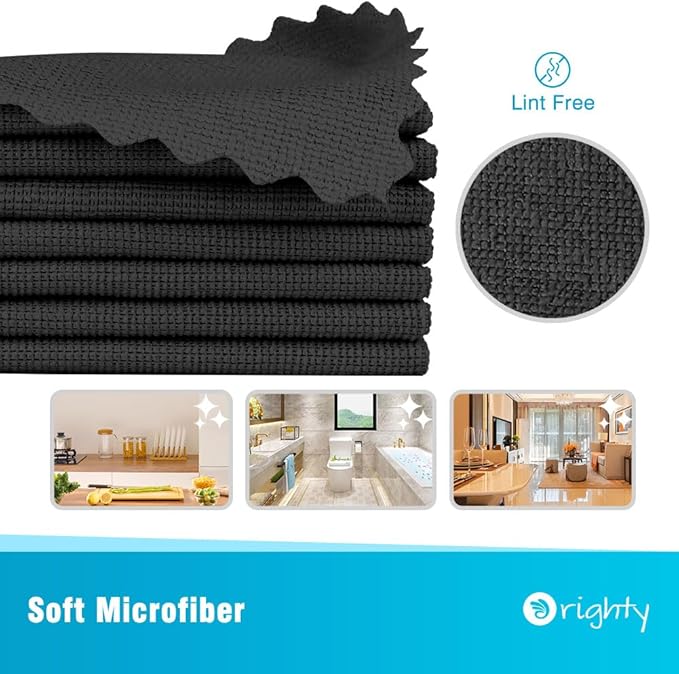 Orighty Black Microfiber Cleaning Cloth, 24 Pack Highly Absorbent Cleaning Rags, Microfiber Towels for Cars, Household Cleaning Supplies, Reusable Lint Free Cloths for House, Kitchen, 12 x12 inch