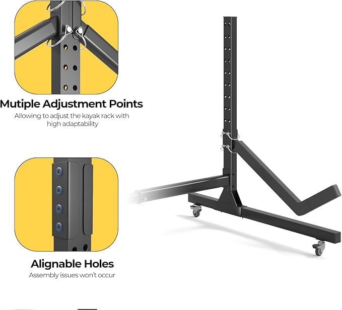 Freestanding Adjustable Kayak Storage Rack, 1 Side Kayak Bracket, Durable Kayak Rack with Lockable Wheels for Indoor, Outdoor, Garage, Shed, Dock