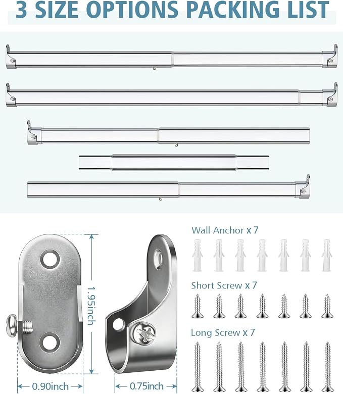 Heavy Duty Oval Closet Rod for Hanging Clothes, 29.5-51 Inch Adjustable Closet Rods, Premium Chrome