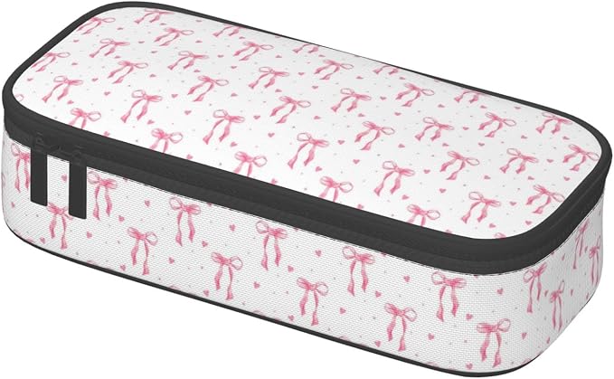 Pink Bow Large Pencil Case for Girls Boys, Pencil Pouch Pen Bag Kids Teen | Big Capacity with Flip Top Zipper Stationery Organizer Storage Back to School Supplies for School Office College Student