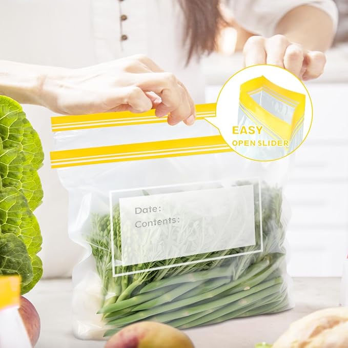 Teivio Gallon Freezer Bags 240 Count (6 Pack of 40), Double Zipper Seal, BPA-Free Plastic Food Storage Bags, Write-On Space, for Home, Kitchen, Travel, Camping, Snacks, Sandwich bags