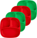 Re-Play Toddler Plates with Dividers - Deep-Walled 3 Compartments Divided Plates for Kids - Dishwasher & Microwave Safe - Made in USA - Set of 4-7.37" x 7.37" x 1.25" - Christmas