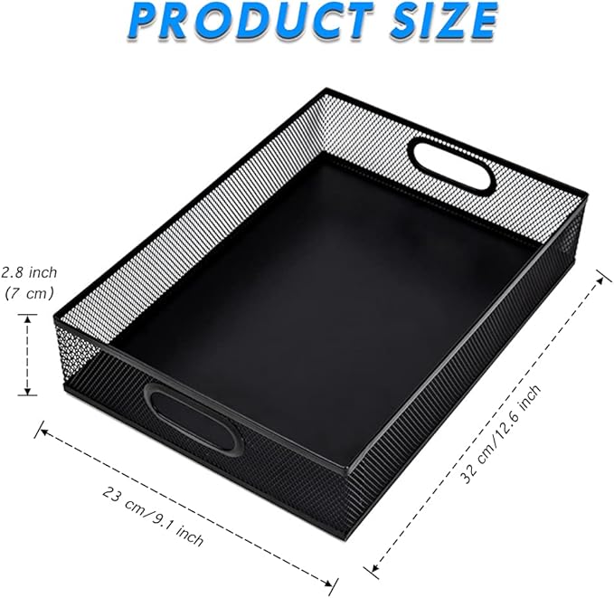 Desk Drawer Organizer, A4 Large Metal Mesh Desk Rrganizer Tray, Versatile Storage Box Set for Office Home Supplies,13 x 9 inches