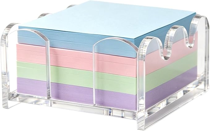 Penitue Acrylic Sticky Note Holder, Clear Holder Desk Organizer Notepad Dispenser for 3x3in Notes or Small Items for Classroom Dorm Room School Office Supplies Accessories