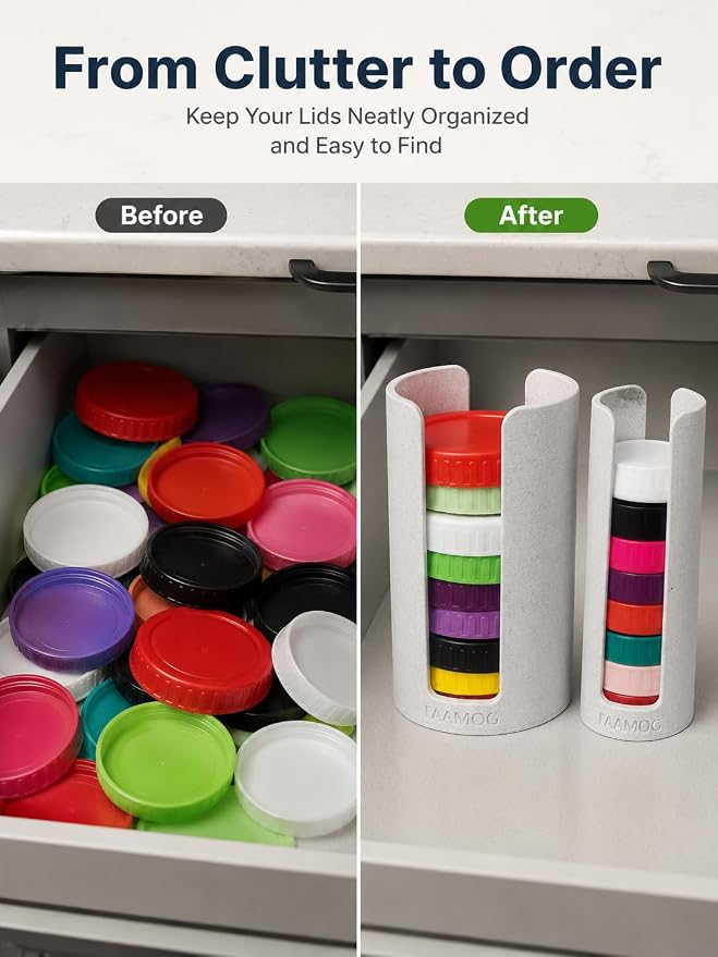 2Pcs Mason Jar Lid Organizer - 3D Printed Marble Canning Lid Storage Rack for Wide & Regular Mouth Lids, Stackable Kitchen Cabinet & Countertop Holder, Fits Reusable Canning, Yeti Lids - Marble White