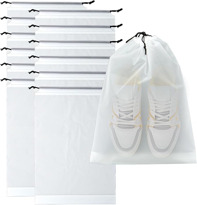 12 Pack Clear Drawstring Travel Shoe Bags, Large Size Transparent Storage Organizer for Men Women