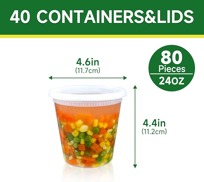 Dealusy 40 Set 24 oz Deli Containers with Lids, Leak-Proof BPA Free Plastic Take Out Bowls, Food Storage Containers for Takeout Meal Prep Storage, Freezer, Microwave & Dishwasher Safe
