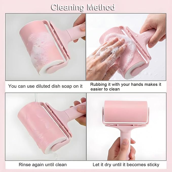 Reusable Lint Roller 2 Pack, Washable Sticky Lint Roller with Cover for Pet Hair, Portable Travel Lint Remover for Clothes, Purse, Furniture, Car, Large Mini Lint Brush for Home and Travel (Pink)