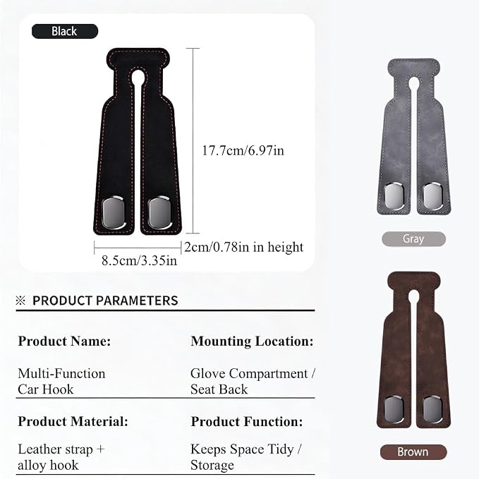 2-Pack Car Hanging Hooks for Car Seat Back & Glove Box, Black | Dual-Use Purses & Bags Hanger for Car With Metal Hooks - Keep Floor & Seats Clutter-Free, Car Interior Organizer Accessories