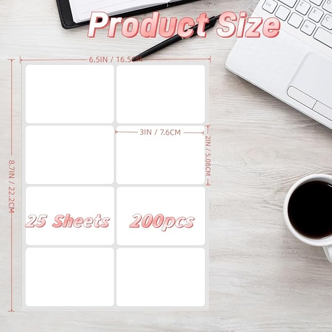 Removable Label Stickers for Organizing -200PCS 3 x 2 inch Waterproof White Handwrite Blank Labels, Classroom, Office & Home Organization for Storage Bins, Moving, Folders, Freeze Food
